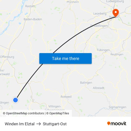 Winden Im Elztal to Stuttgart-Ost map