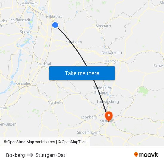 Boxberg to Stuttgart-Ost map