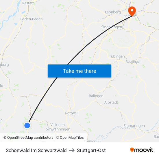 Schönwald Im Schwarzwald to Stuttgart-Ost map