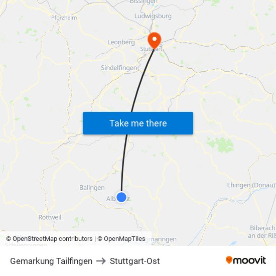 Gemarkung Tailfingen to Stuttgart-Ost map