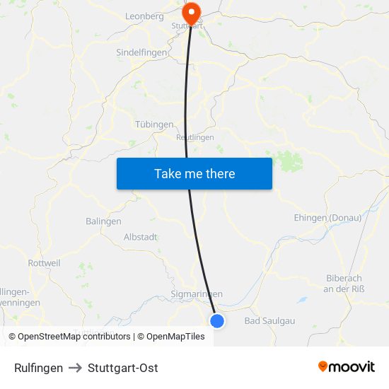 Rulfingen to Stuttgart-Ost map