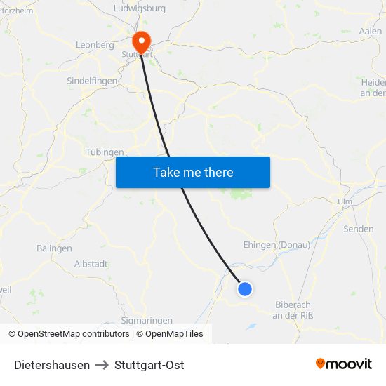Dietershausen to Stuttgart-Ost map