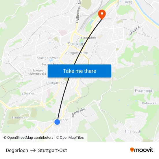 Degerloch to Stuttgart-Ost map