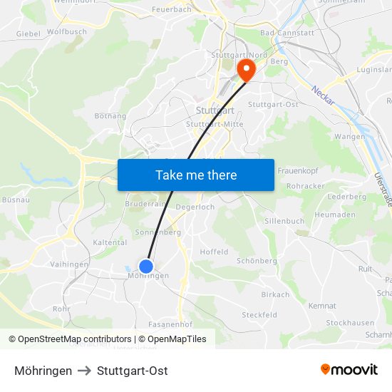 Möhringen to Stuttgart-Ost map