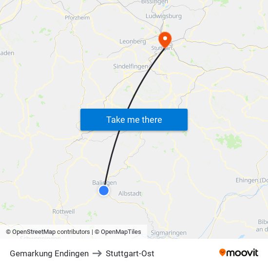 Gemarkung Endingen to Stuttgart-Ost map