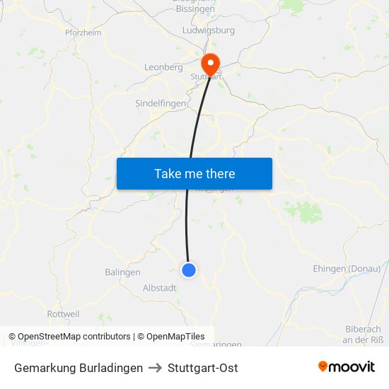 Gemarkung Burladingen to Stuttgart-Ost map