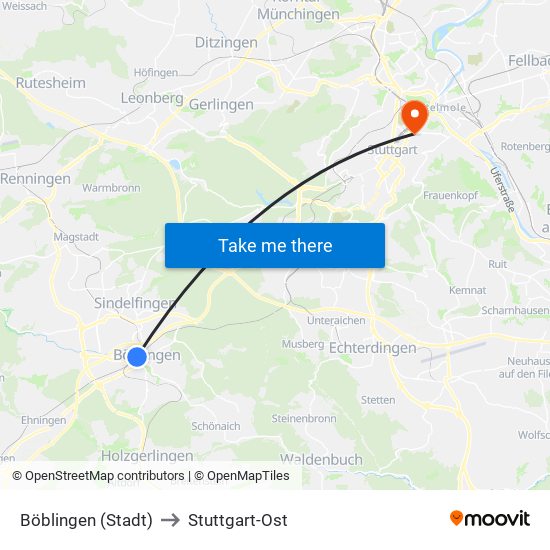 Böblingen (Stadt) to Stuttgart-Ost map