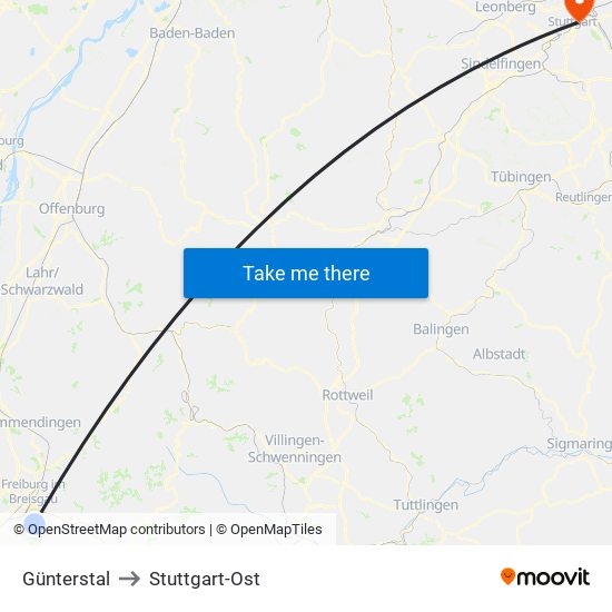 Günterstal to Stuttgart-Ost map