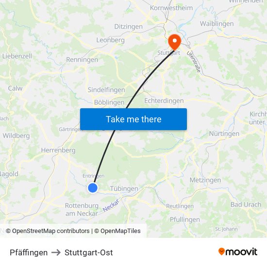 Pfäffingen to Stuttgart-Ost map