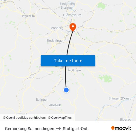 Gemarkung Salmendingen to Stuttgart-Ost map