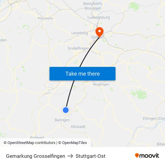 Gemarkung Grosselfingen to Stuttgart-Ost map