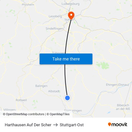 Harthausen Auf Der Scher to Stuttgart-Ost map