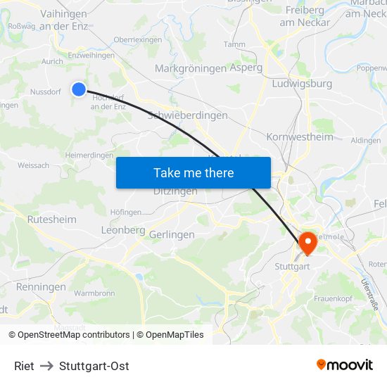 Riet to Stuttgart-Ost map