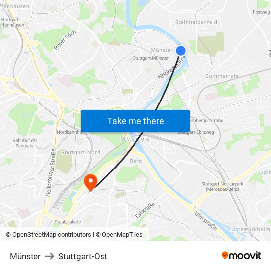 Münster to Stuttgart-Ost map