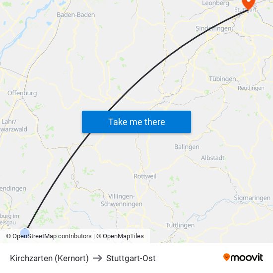 Kirchzarten (Kernort) to Stuttgart-Ost map
