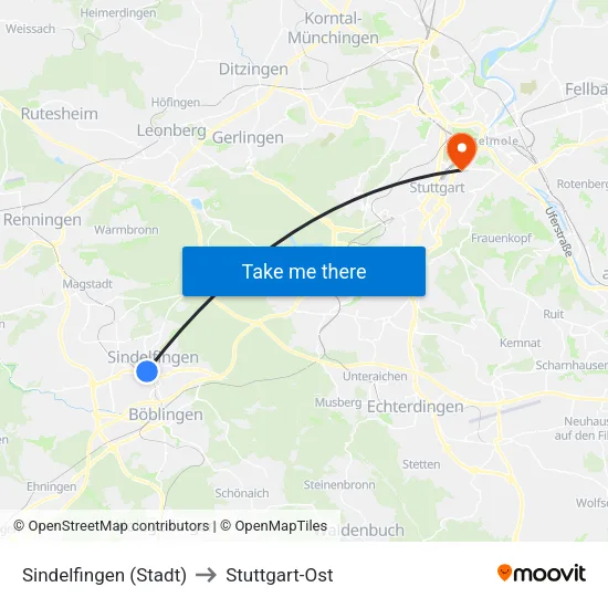 Sindelfingen (Stadt) to Stuttgart-Ost map