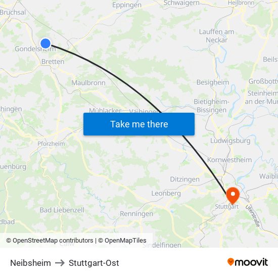 Neibsheim to Stuttgart-Ost map