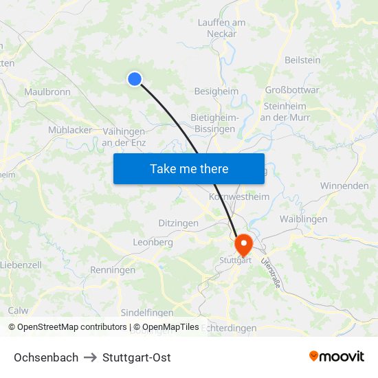 Ochsenbach to Stuttgart-Ost map