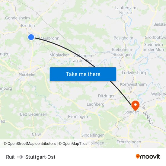 Ruit to Stuttgart-Ost map