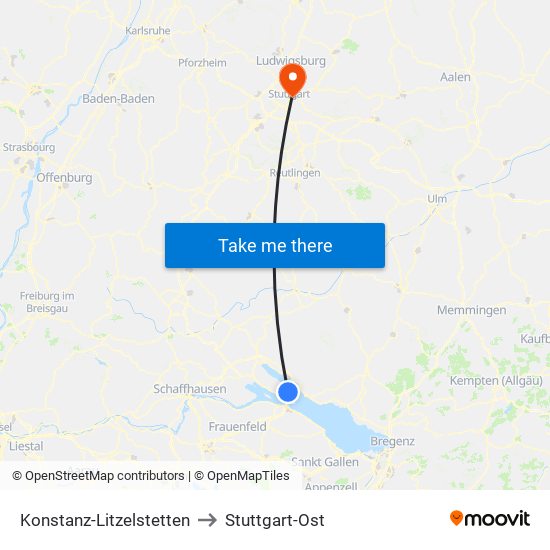 Konstanz-Litzelstetten to Stuttgart-Ost map