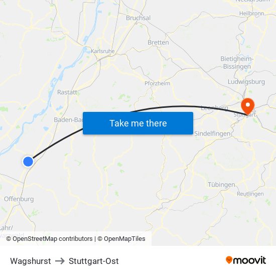 Wagshurst to Stuttgart-Ost map