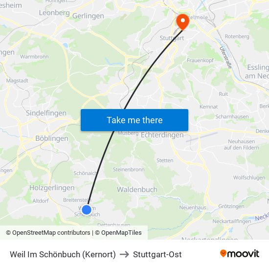 Weil Im Schönbuch (Kernort) to Stuttgart-Ost map