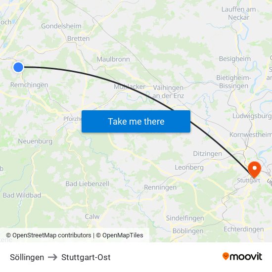 Söllingen to Stuttgart-Ost map