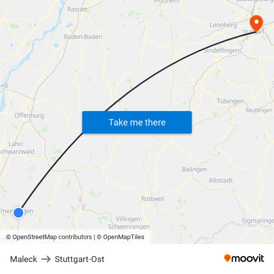 Maleck to Stuttgart-Ost map