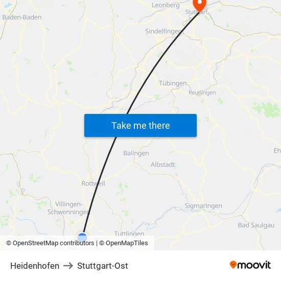 Heidenhofen to Stuttgart-Ost map