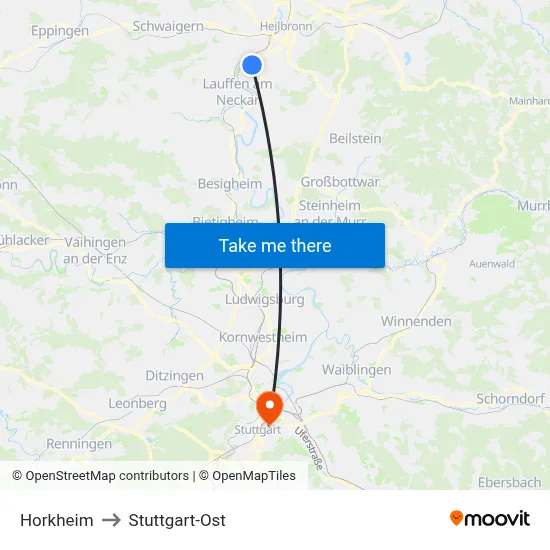 Horkheim to Stuttgart-Ost map