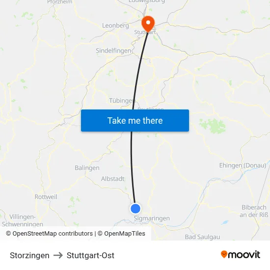 Storzingen to Stuttgart-Ost map