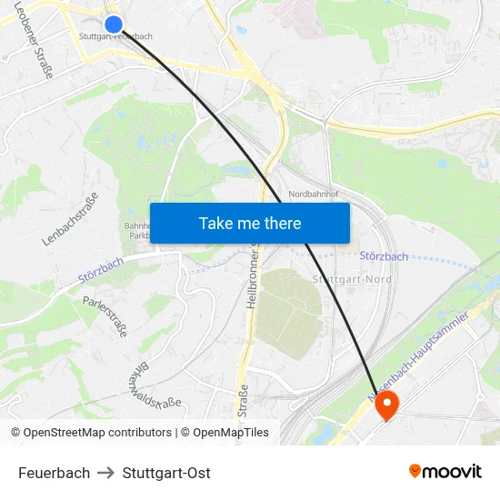 Feuerbach to Stuttgart-Ost map