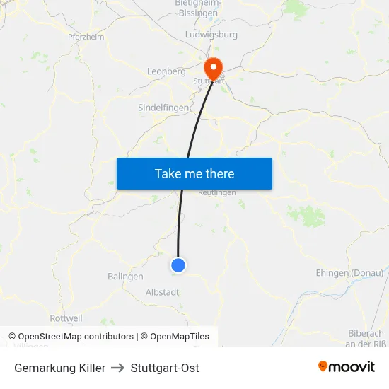 Gemarkung Killer to Stuttgart-Ost map