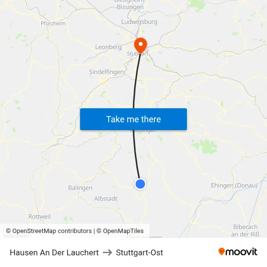 Hausen An Der Lauchert to Stuttgart-Ost map