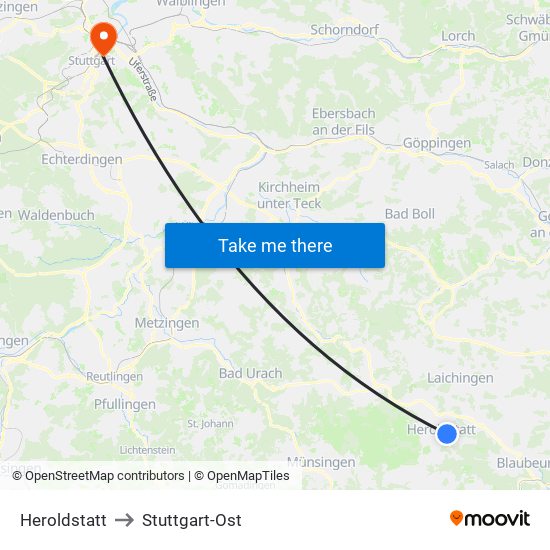 Heroldstatt to Stuttgart-Ost map