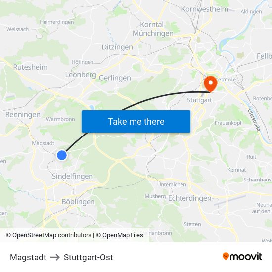 Magstadt to Stuttgart-Ost map