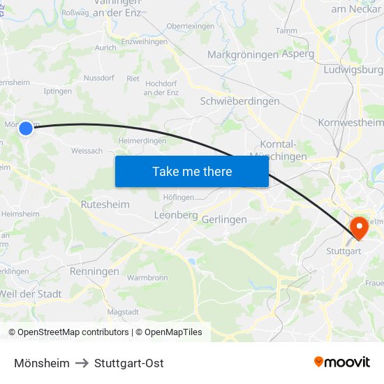 Mönsheim to Stuttgart-Ost map