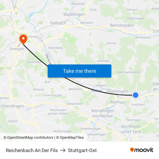 Reichenbach An Der Fils to Stuttgart-Ost map