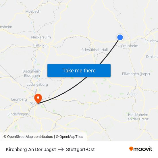 Kirchberg An Der Jagst to Stuttgart-Ost map