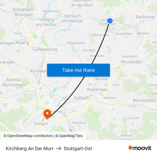 Kirchberg An Der Murr to Stuttgart-Ost map