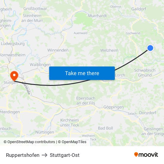 Ruppertshofen to Stuttgart-Ost map