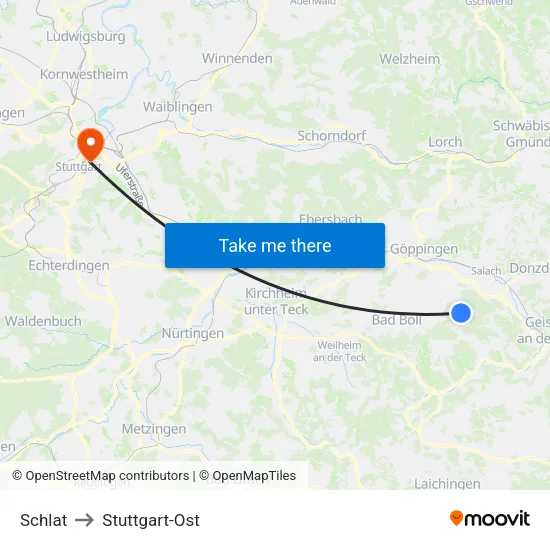 Schlat to Stuttgart-Ost map