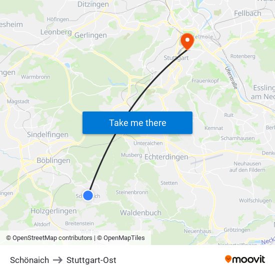 Schönaich to Stuttgart-Ost map