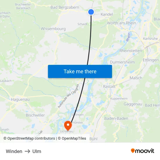Winden to Ulm map
