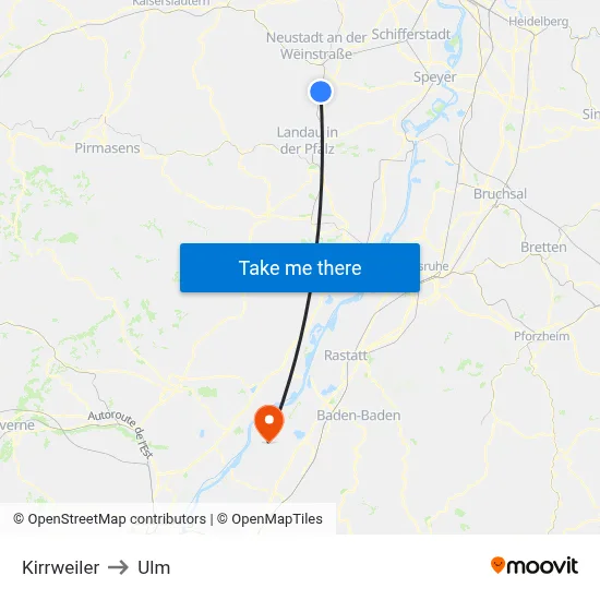 Kirrweiler to Ulm map