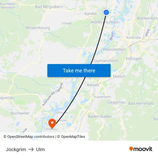 Jockgrim to Ulm map