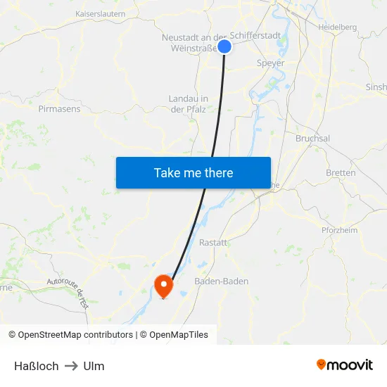 Haßloch to Ulm map