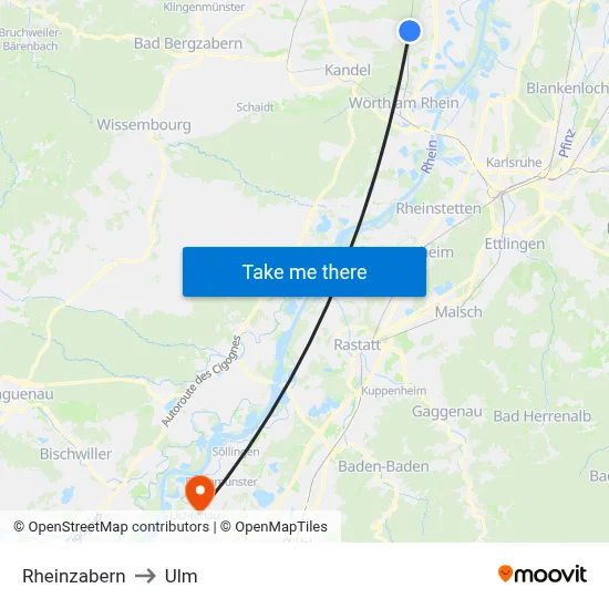 Rheinzabern to Ulm map