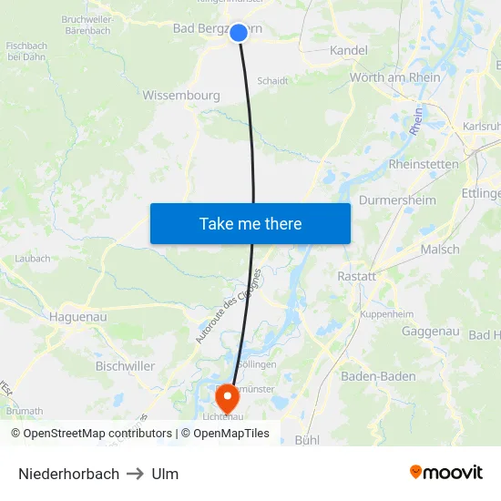 Niederhorbach to Ulm map