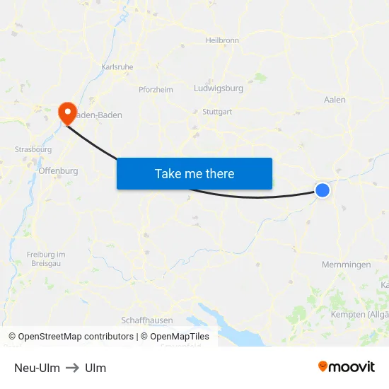 Neu-Ulm to Ulm map